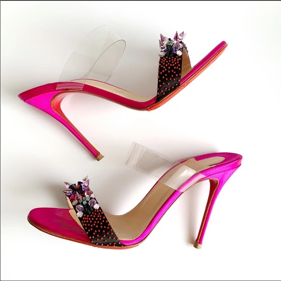 Christian louboutin Speleola pink satin pvc mules - Picture 3 of 5